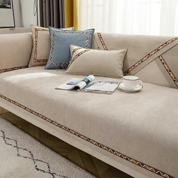 Geometric Decor Solid Colour Chenille Non-Slip Comfort Sofa Cover