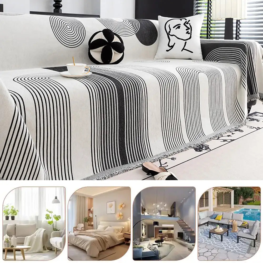 Geometric Striped Chenille Durable Sofa Protection Sofa Throw Blanket Sofa Cover Settee Cover