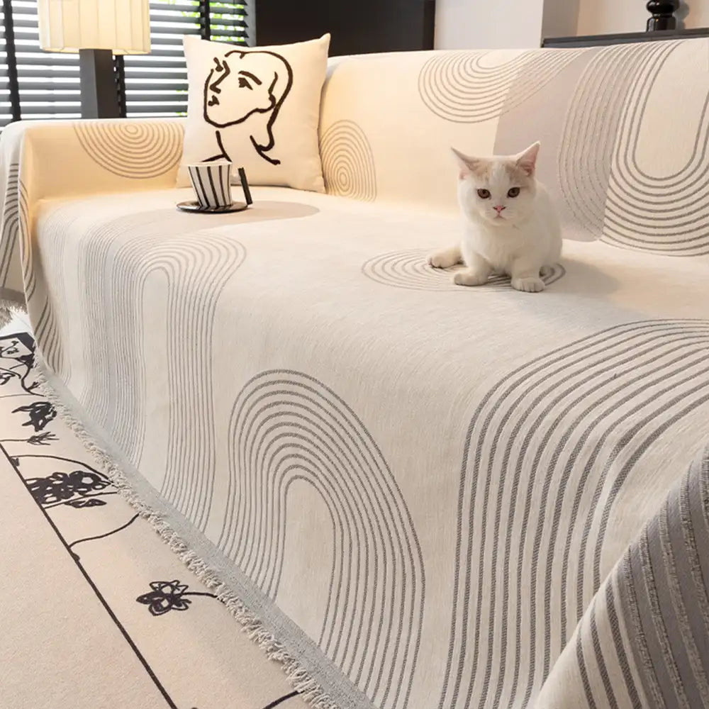 Geometric Striped Chenille Durable Sofa Protection Sofa Throw Blanket Sofa Cover Settee Cover