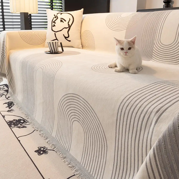 Geometric Striped Chenille Durable Sofa Protection Sofa Throw Blanket Sofa Cover Settee Cover