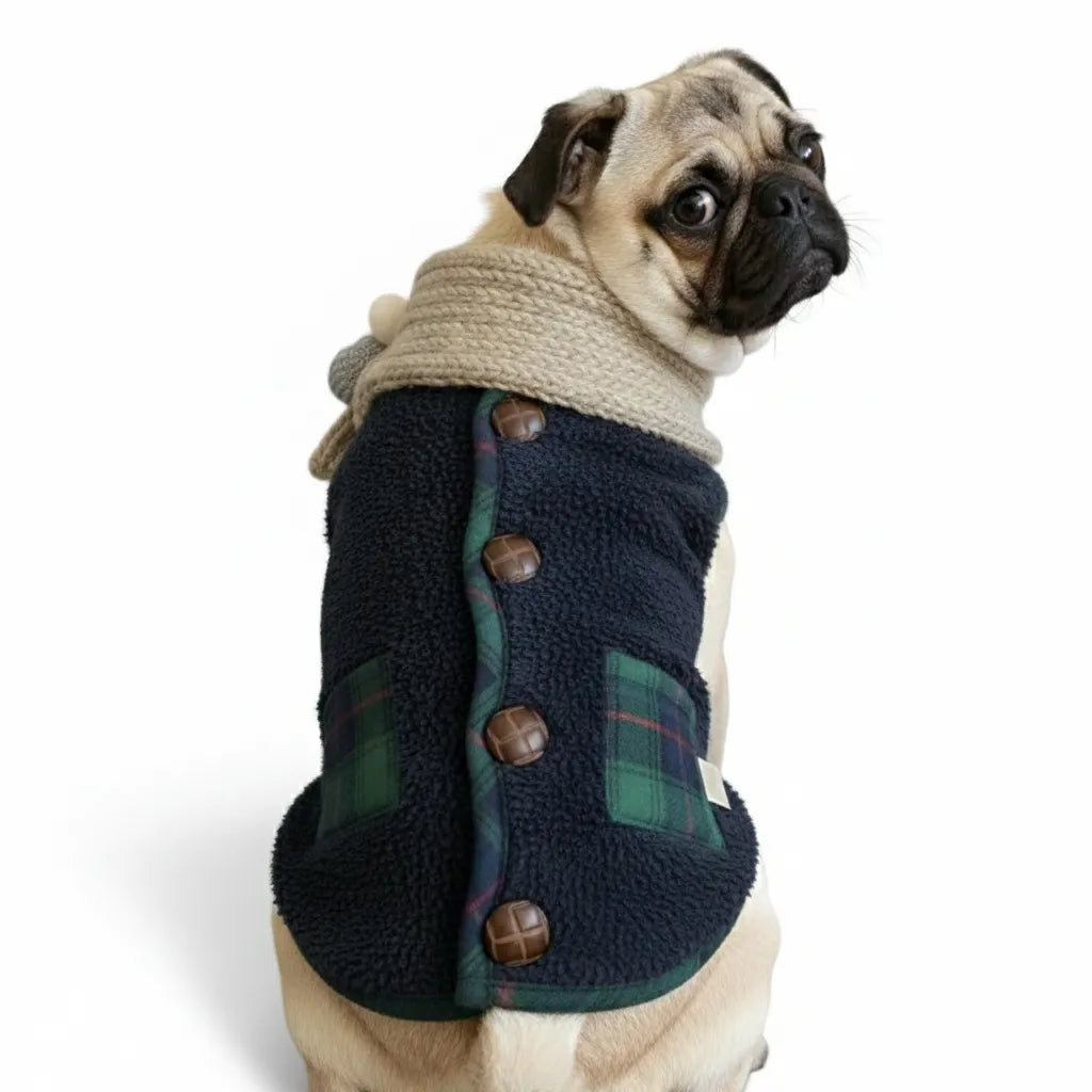 Plaid Winter Dog Jacket with Scarf – Festive and Cosy for the Holidays Dog Clothes