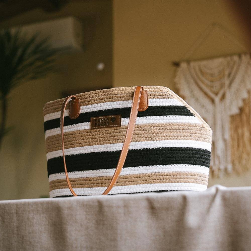 Handmade Lightweight Cotton Woven Beach Bag Pet Carrier- Summer Vacation