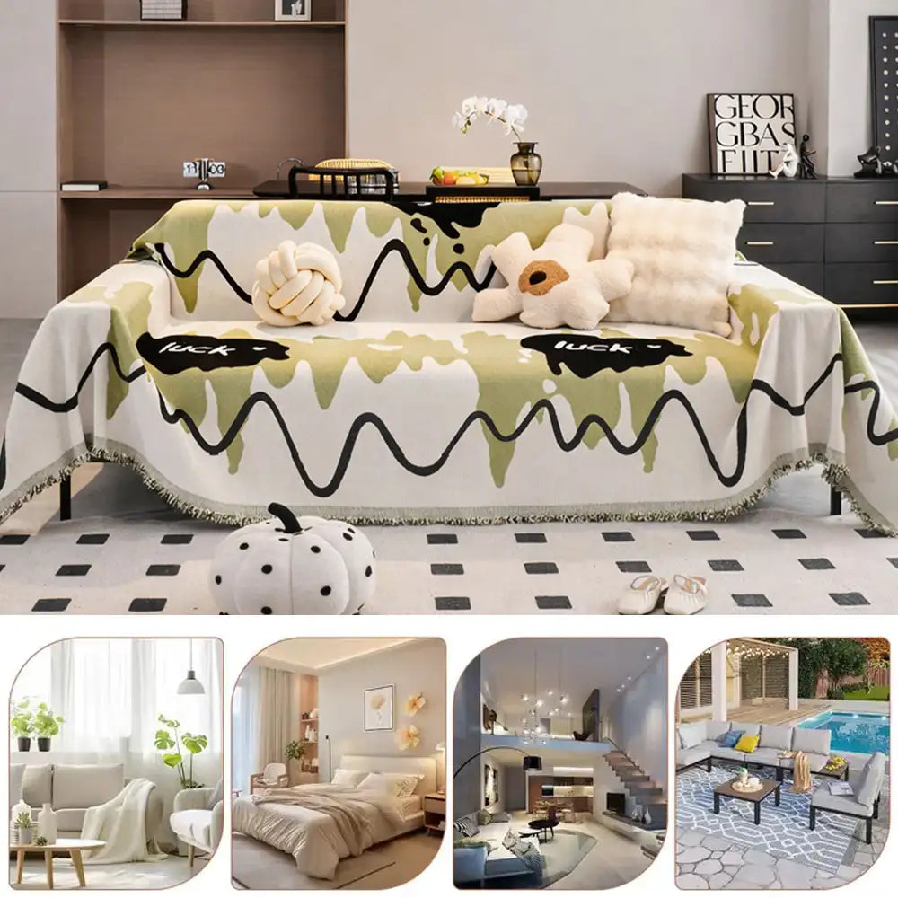Ice Cream Wavy Chenille Scratch-Resistant Sofa Throw Blanket Sofa Cover Settee Cover