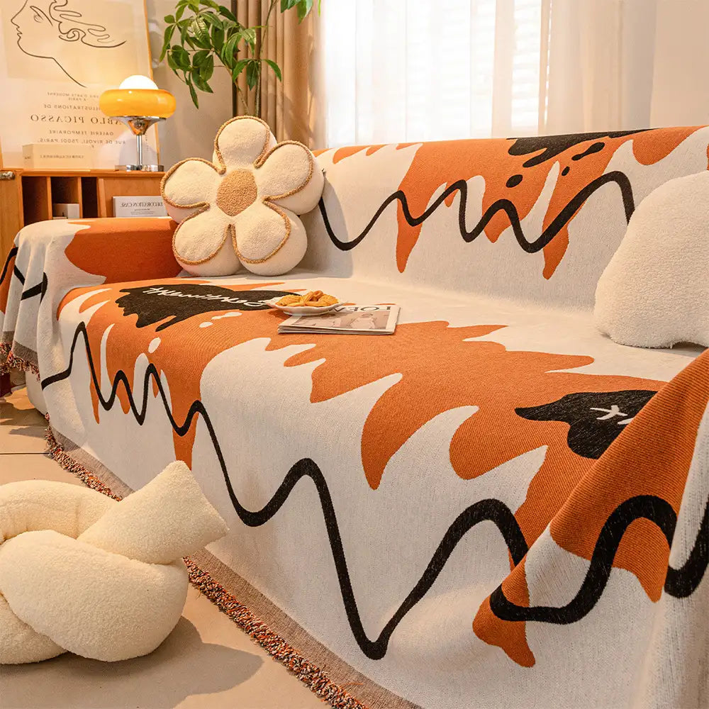 Ice Cream Wavy Chenille Scratch-Resistant Sofa Throw Blanket Sofa Cover Settee Cover