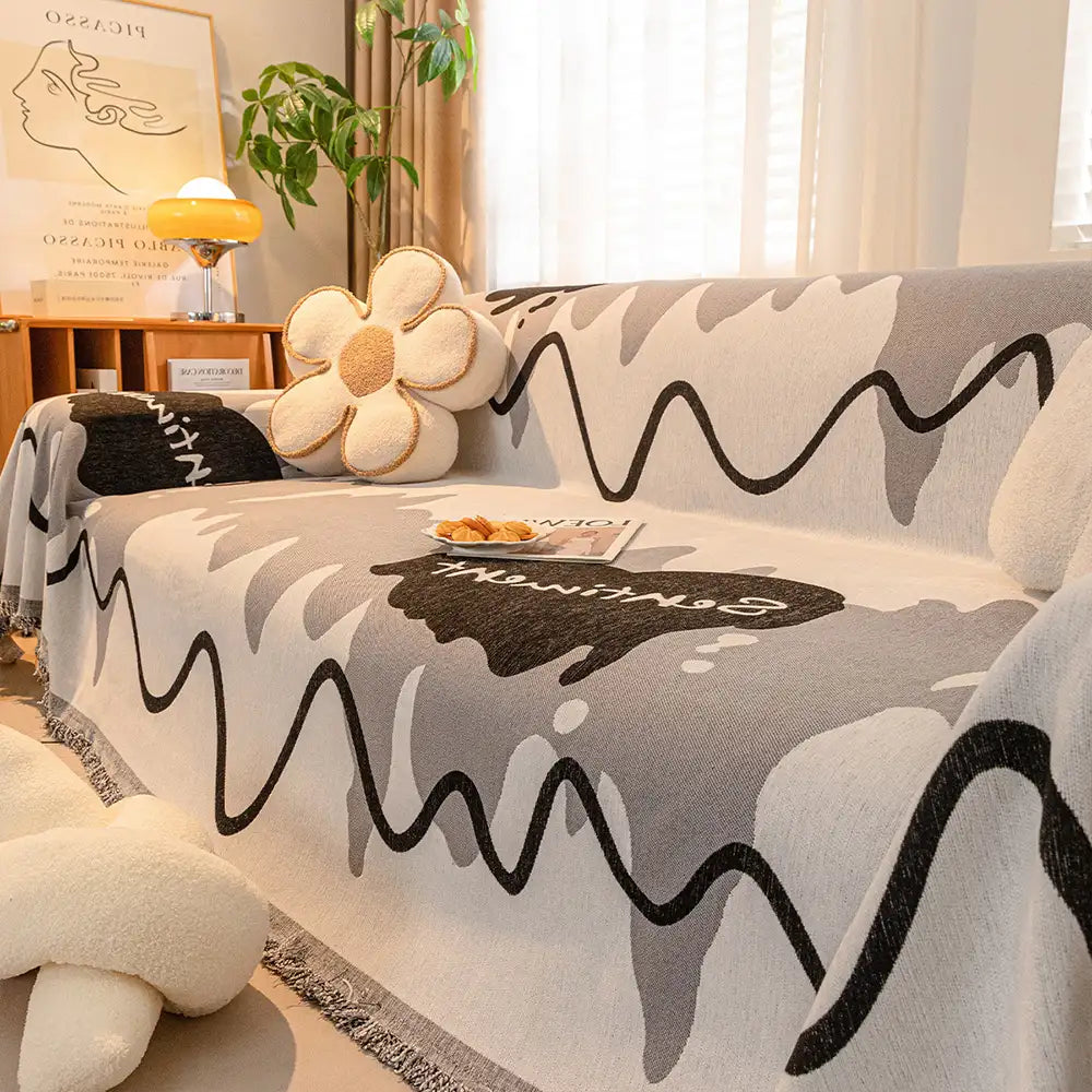 Ice Cream Wavy Chenille Scratch-Resistant Sofa Throw Blanket Sofa Cover Settee Cover