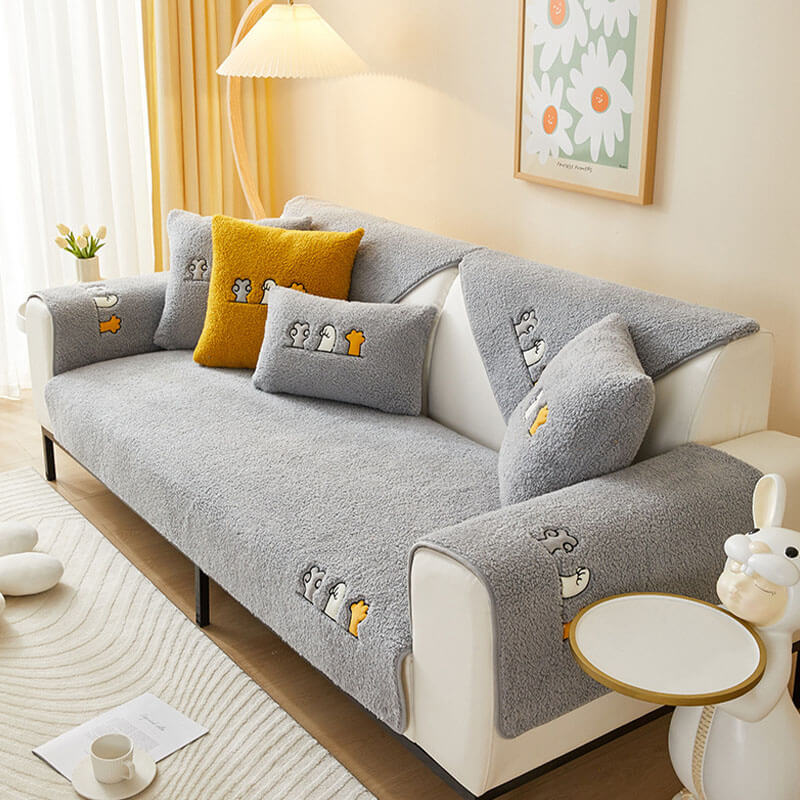 Lovely Cat's Paw Sherpa Fleece Anti-Slip Sofa Cover
