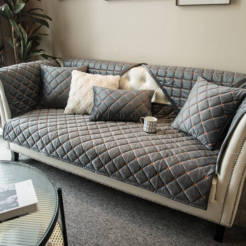 Luxury Quilted Velvet Non-Slip Sofa Cover