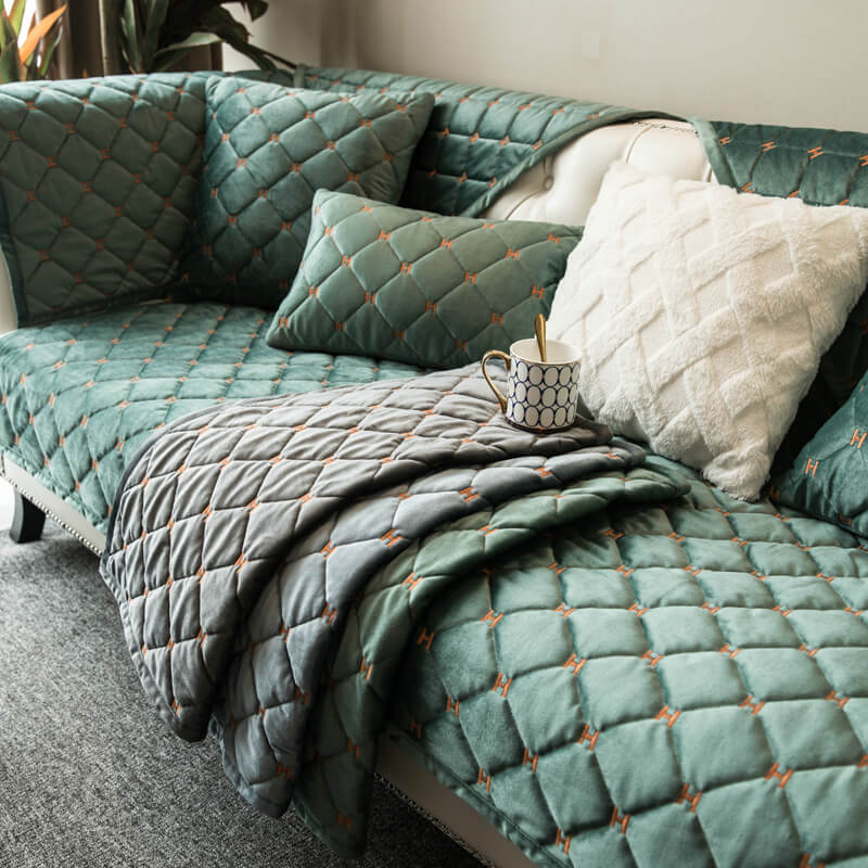 Luxury Quilted Velvet Non-Slip Sofa Cover