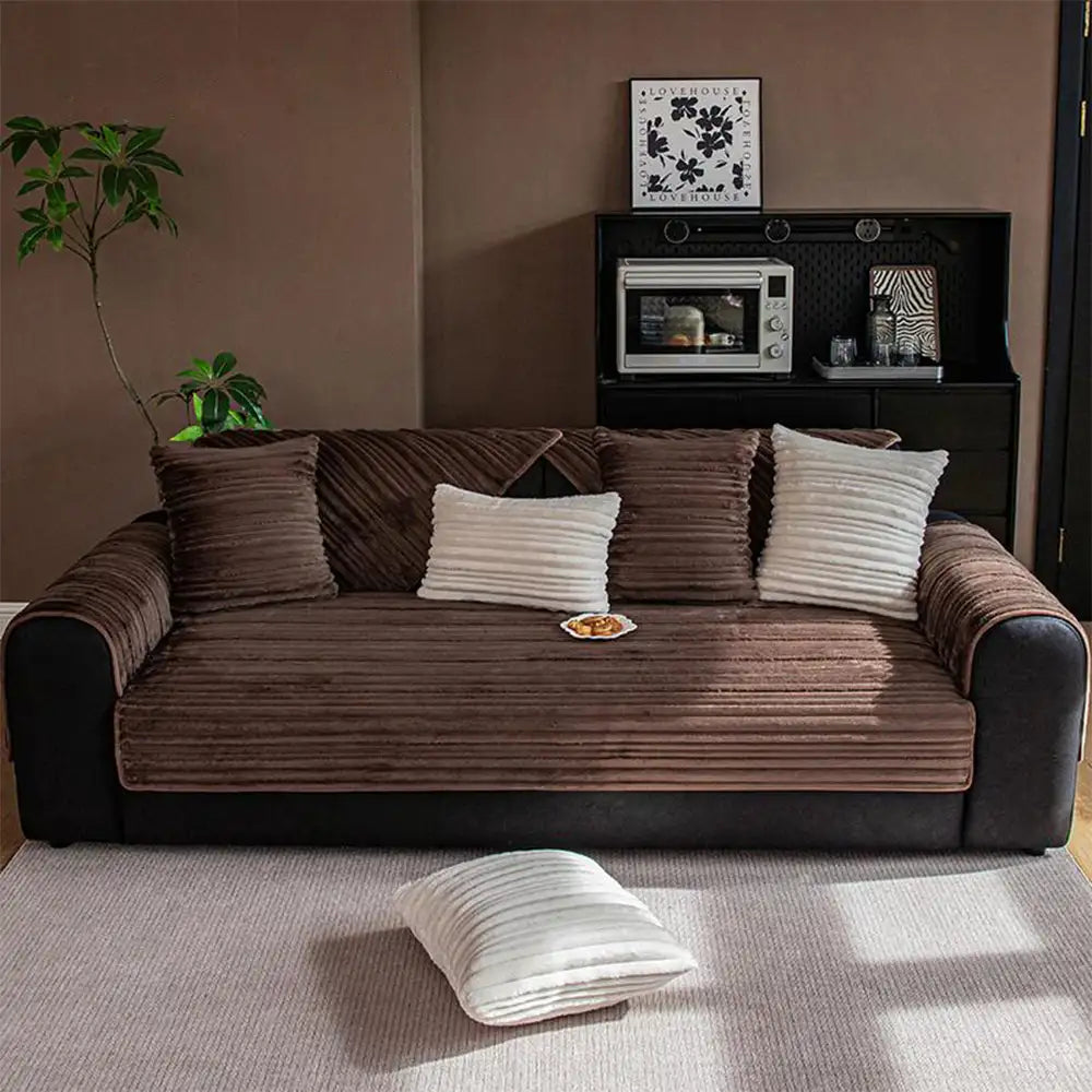 Modern Asymmetrical Stripes Soft Plush Non-Slip Sofa Cover