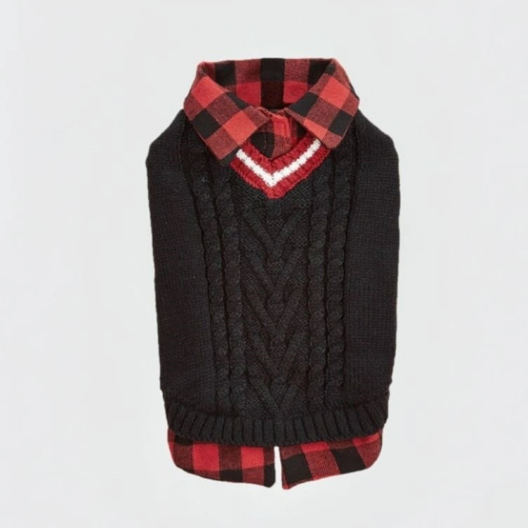 Perfect for Fall Winter Plaid Collar Cable Knit Dog Jumper Dog Clothes