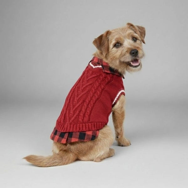 Perfect for Fall Winter Plaid Collar Cable Knit Dog Jumper Dog Clothes