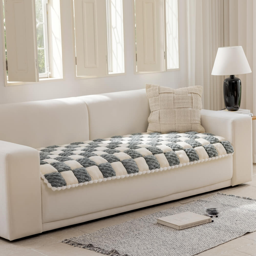 Plush Handmade Colour Block Dog Mat Soft Furniture Protector Non-Slip Sofa Cover