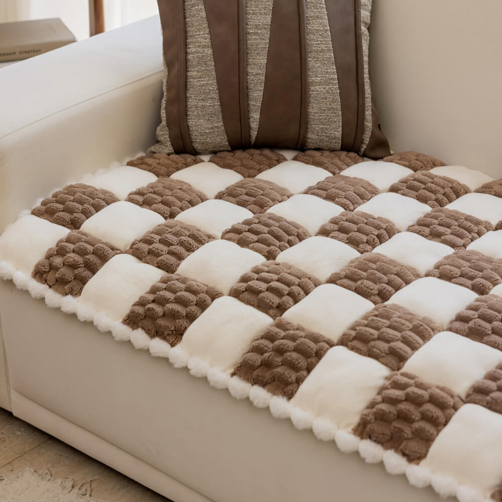 Plush Handmade Colour Block Dog Mat Soft Furniture Protector Non-Slip Sofa Cover