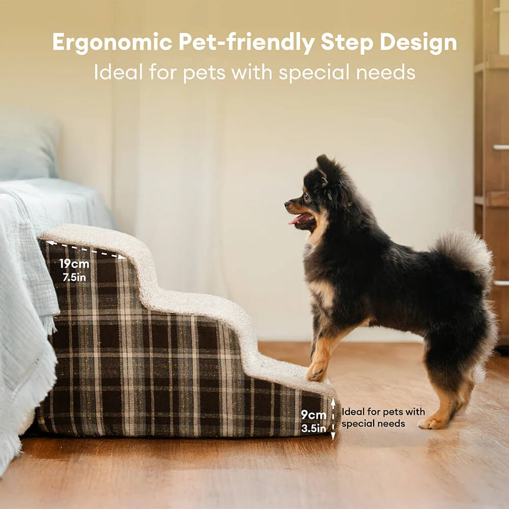 Plush Plaid High-Density Sponge Removable Pet Ramp Steps - ComfyClimb