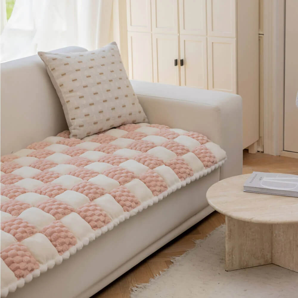 Plush Handmade Colour Block Dog Mat Soft Furniture Protector Non-Slip Sofa Cover