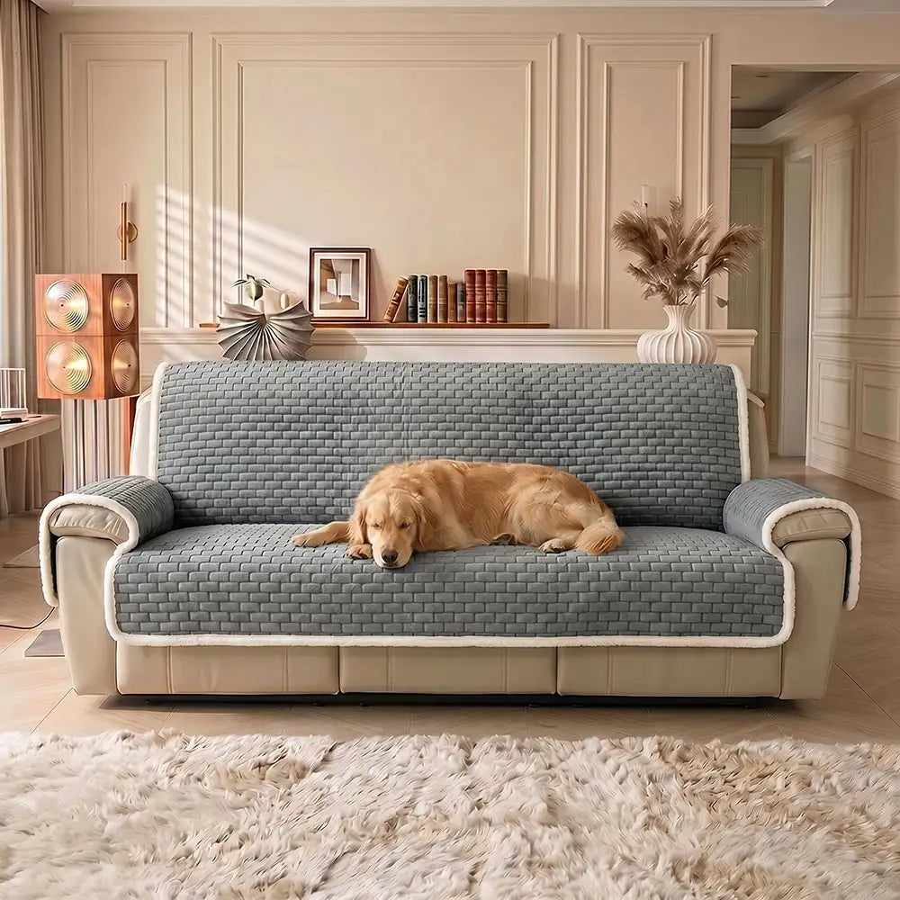 One-Piece Plush Scratch-Resistant Large Corner Sofa Covers with Elastic Straps