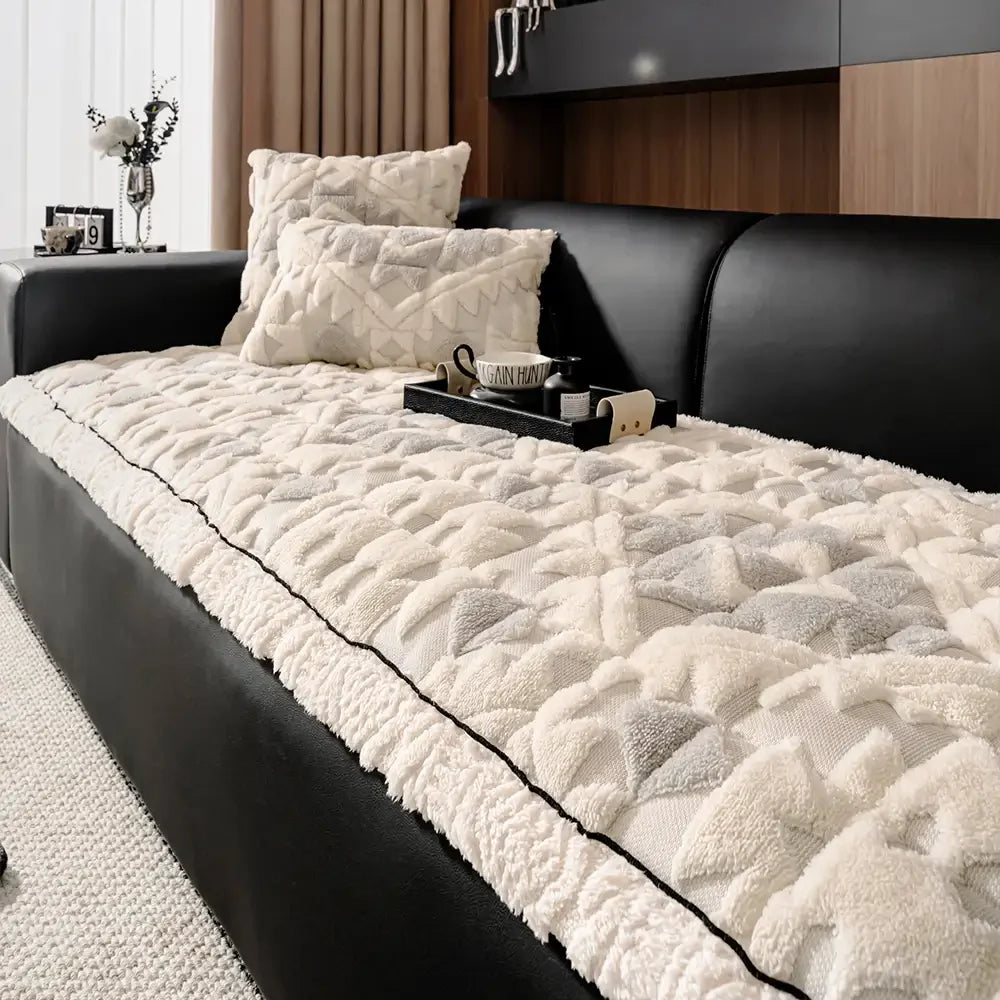Retro Plush Diamond Pattern Scratch-Resistant Non-Slip Pet Mat Sofa Cover