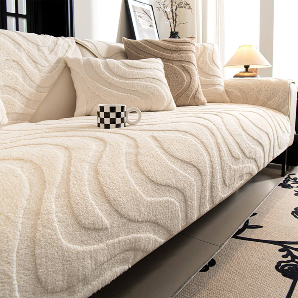 Warm Plush Curved Jacquard Non-Slip Furniture Protector Sofa Cover