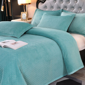 Waffle Milk Fleece Warm Quilted Bedspread Set
