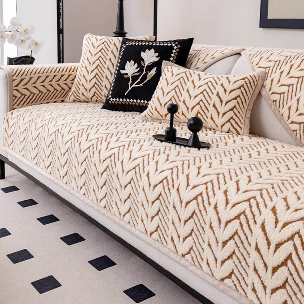 Premium Warm Wheat-Ear Plush Anti-Slip Anti-Scratch Sofa Cover