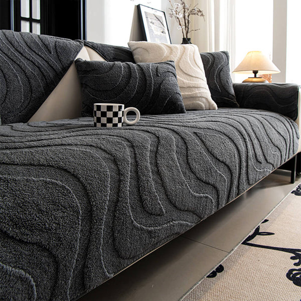 Warm Plush Curved Jacquard Non-Slip Furniture Protector Sofa Cover