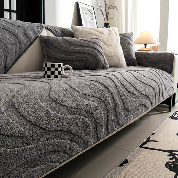 Warm Plush Curved Jacquard Non-Slip Furniture Protector Sofa Cover