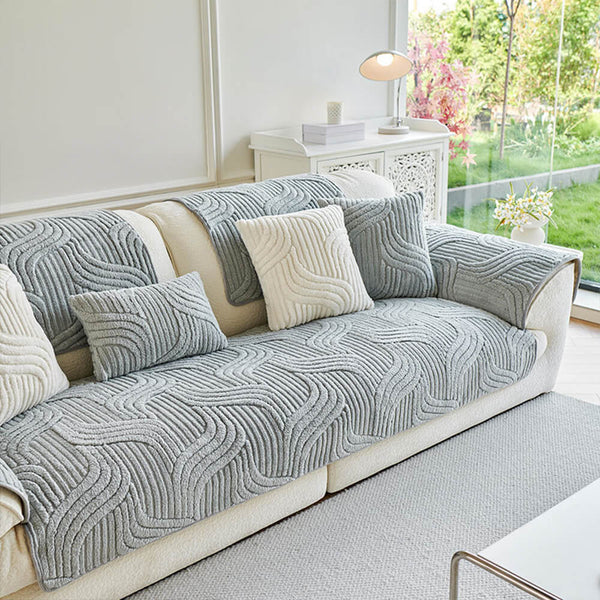 Modern Geometric Soft Plush Non-slip Furniture Protector Sofa Cover