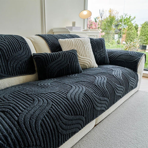 Modern Geometric Soft Plush Non-slip Furniture Protector Sofa Cover