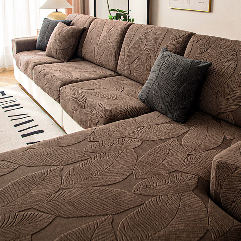 Modern Leaf Jacquard Water-repellent Anti-Scratch Stretch Full Wrap Sofa Cover