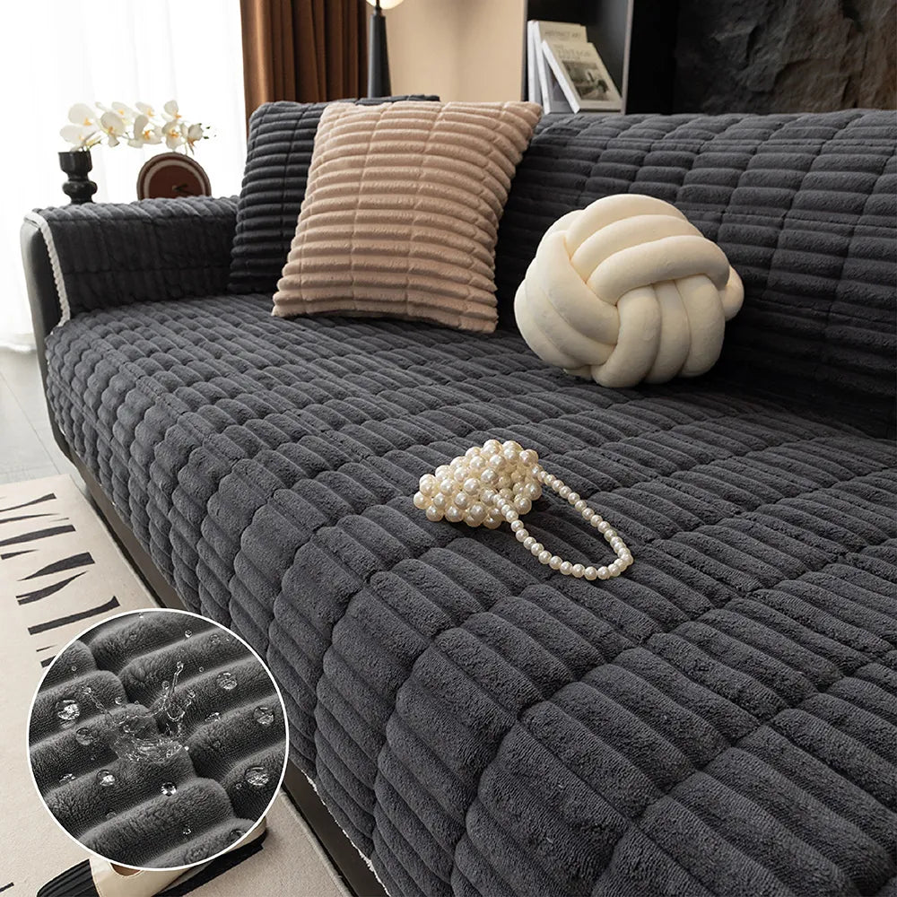 Waterproof One-Piece Cozy Flannel Sofa Protection Non-Slip Corner Couch Cover