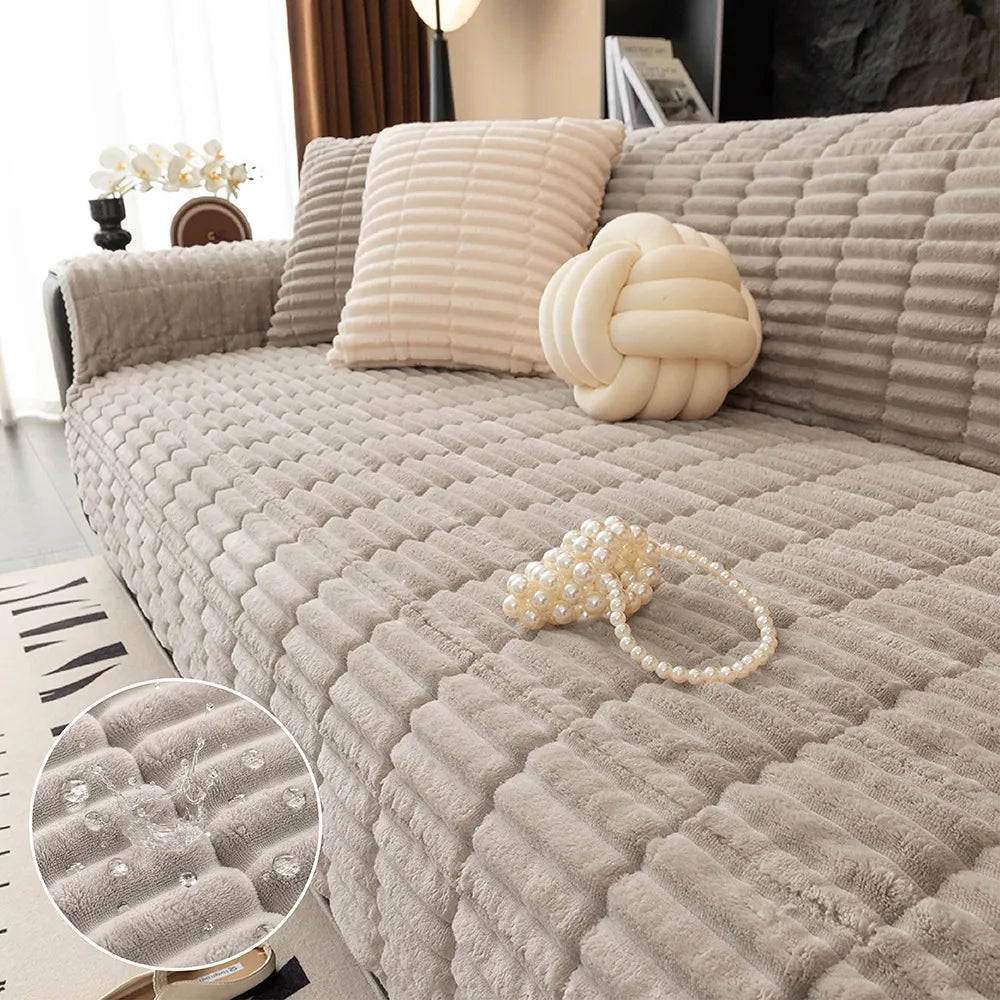 Waterproof One-Piece Cozy Flannel Sofa Covers Non-Slip Recliner Armchair Covers