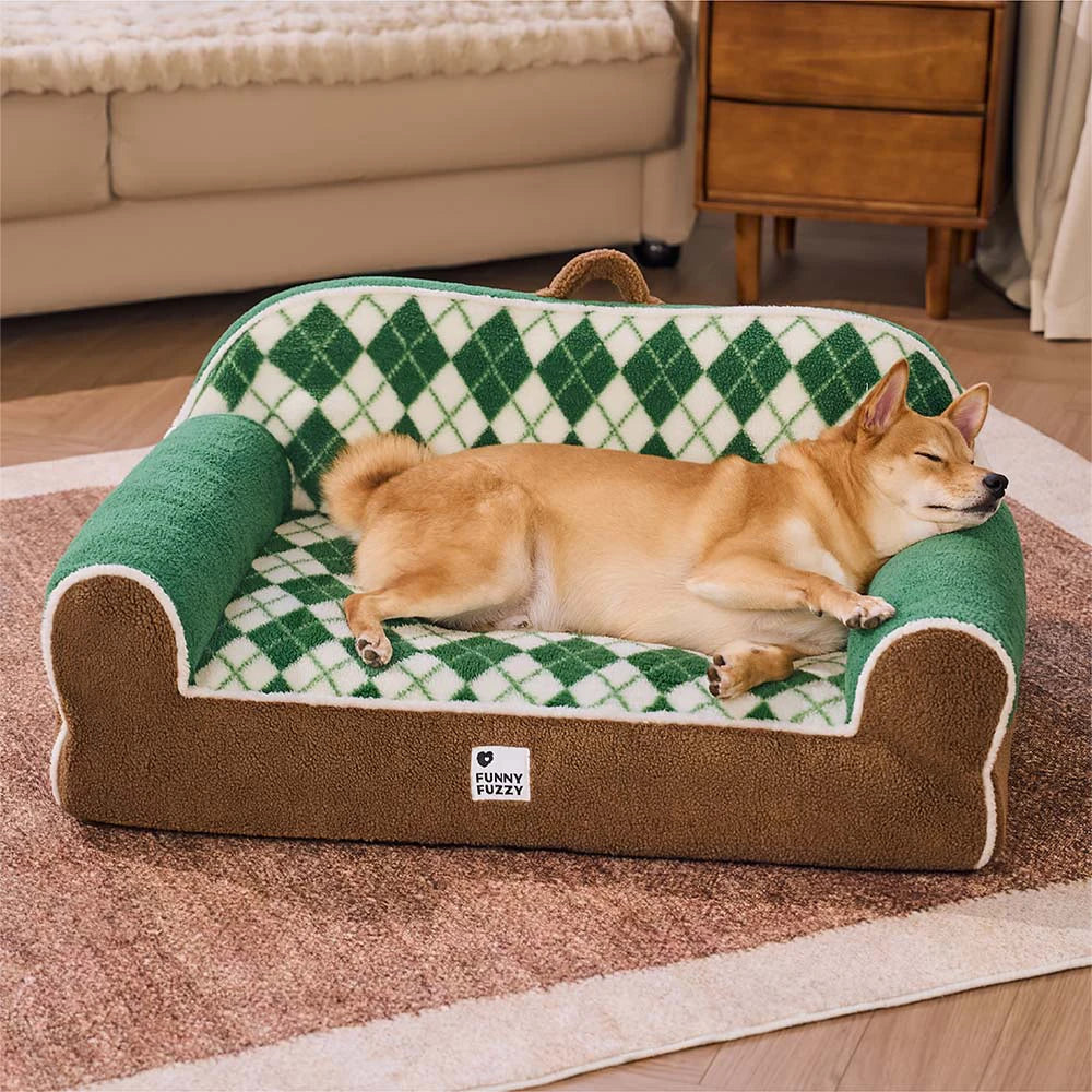 Diamond-Quilted Sherpa Orthopaedic Dog & Cat Sofa Bed - Cocoa Pine