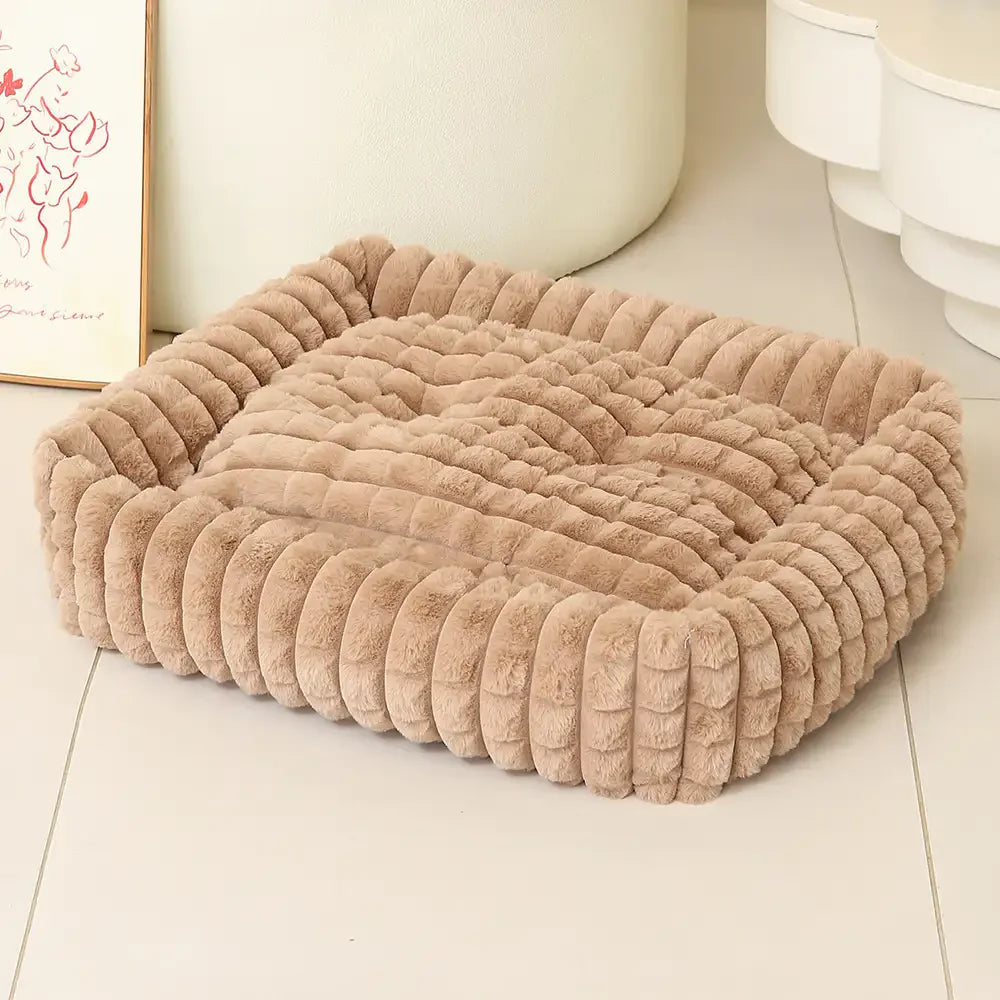 Square Striped Short Plush Fluffy Dog Bed for Small to Large Dogs’ Deep Rest