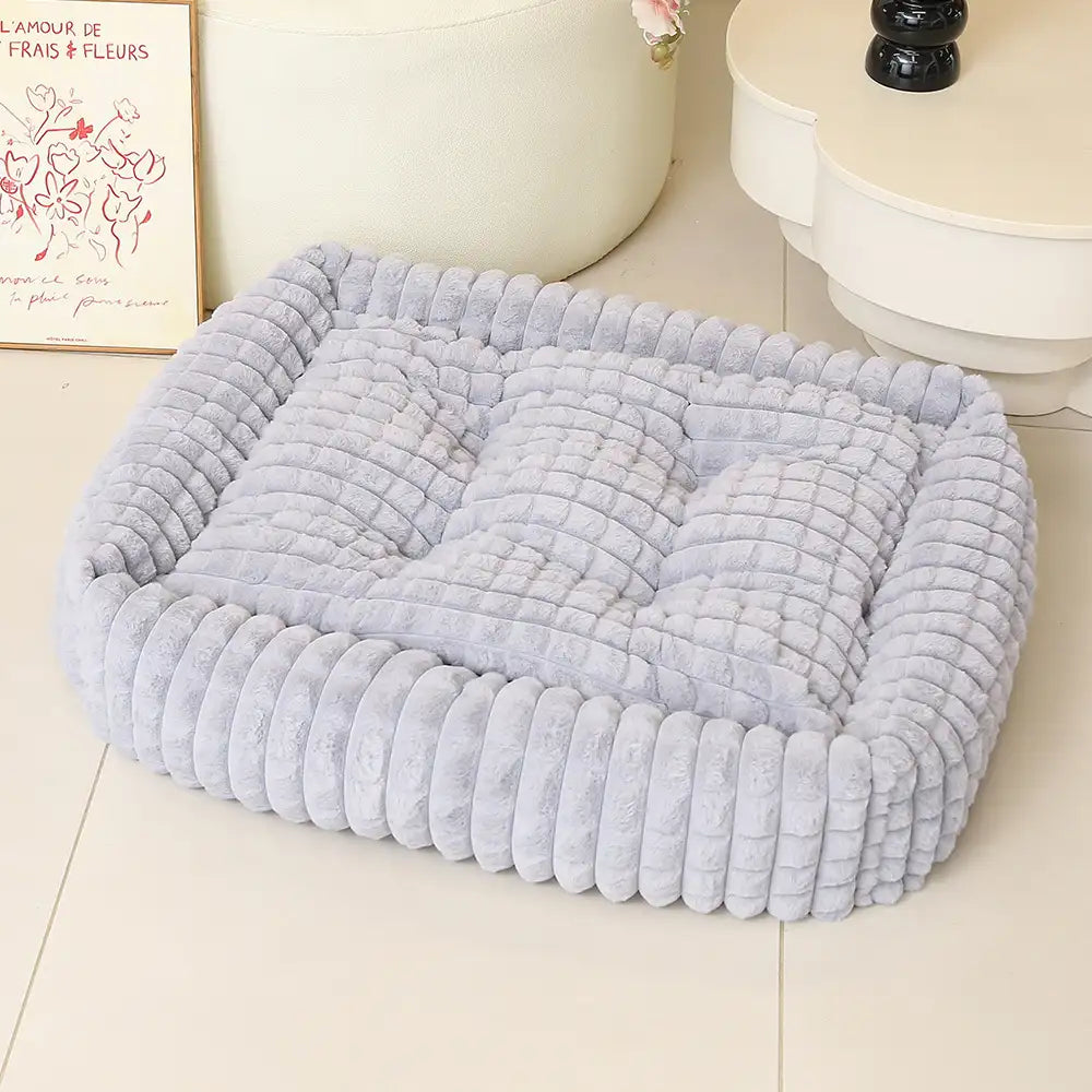 Square Striped Short Plush Fluffy Dog Bed for Small to Large Dogs’ Deep Rest