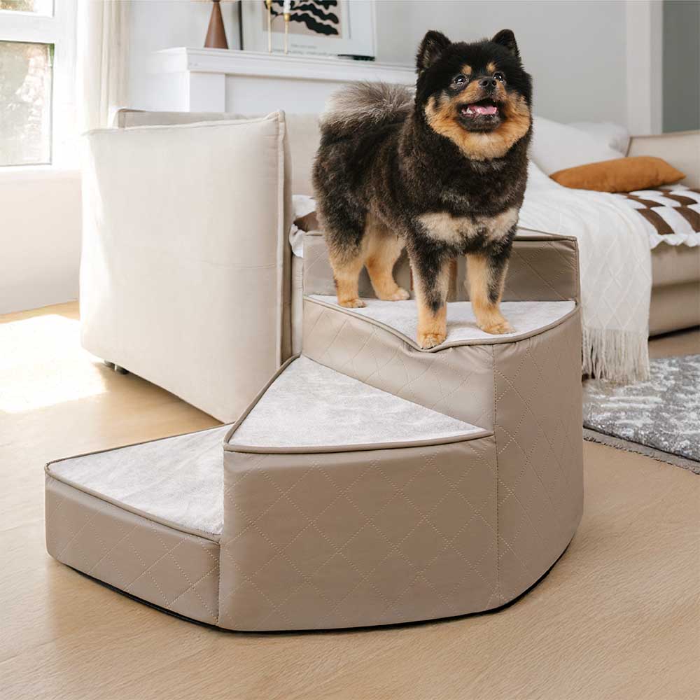 Luxe Water-repellent Faux Leather Removable Spiral Pet Steps - StepEase
