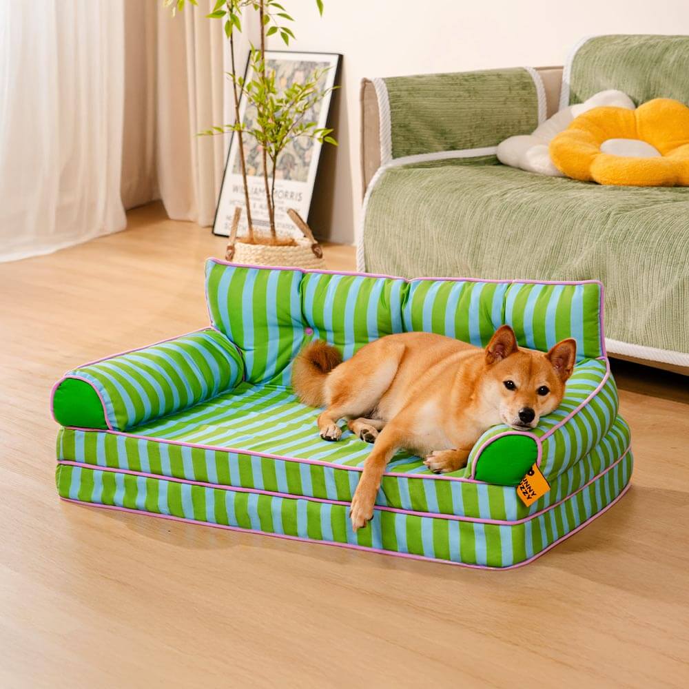 Trendy Striped Water-repellent Foldable Dog Sofa Bed - Sunny Siesta