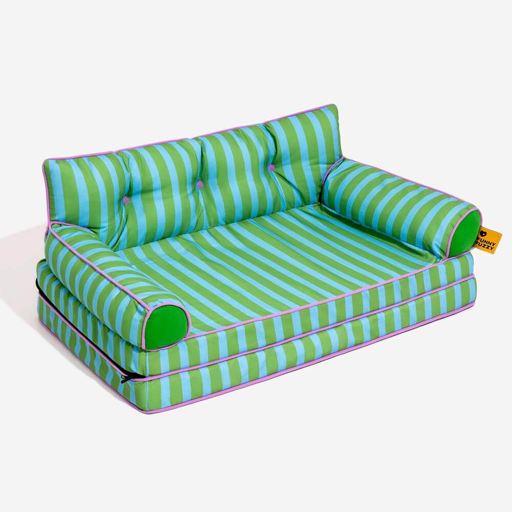 Trendy Striped Water-repellent Foldable Dog Sofa Bed - Sunny Siesta