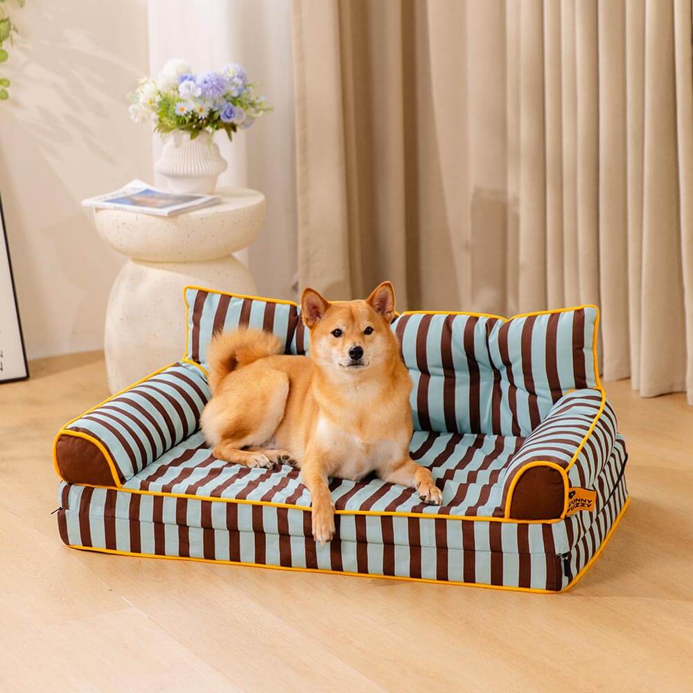 Trendy Striped Water-repellent Foldable Dog Sofa Bed - Sunny Siesta