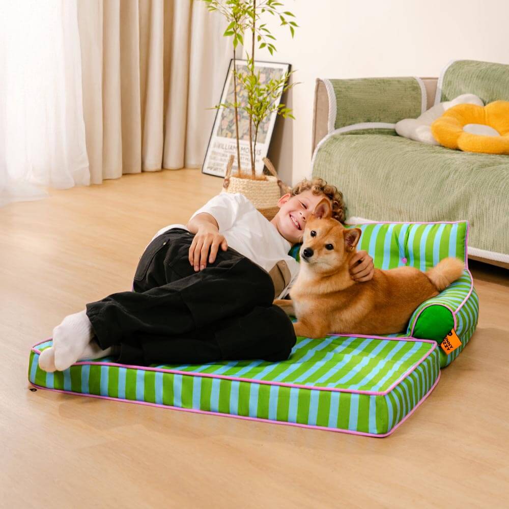 Trendy Striped Water-repellent Foldable Dog Sofa Bed - Sunny Siesta