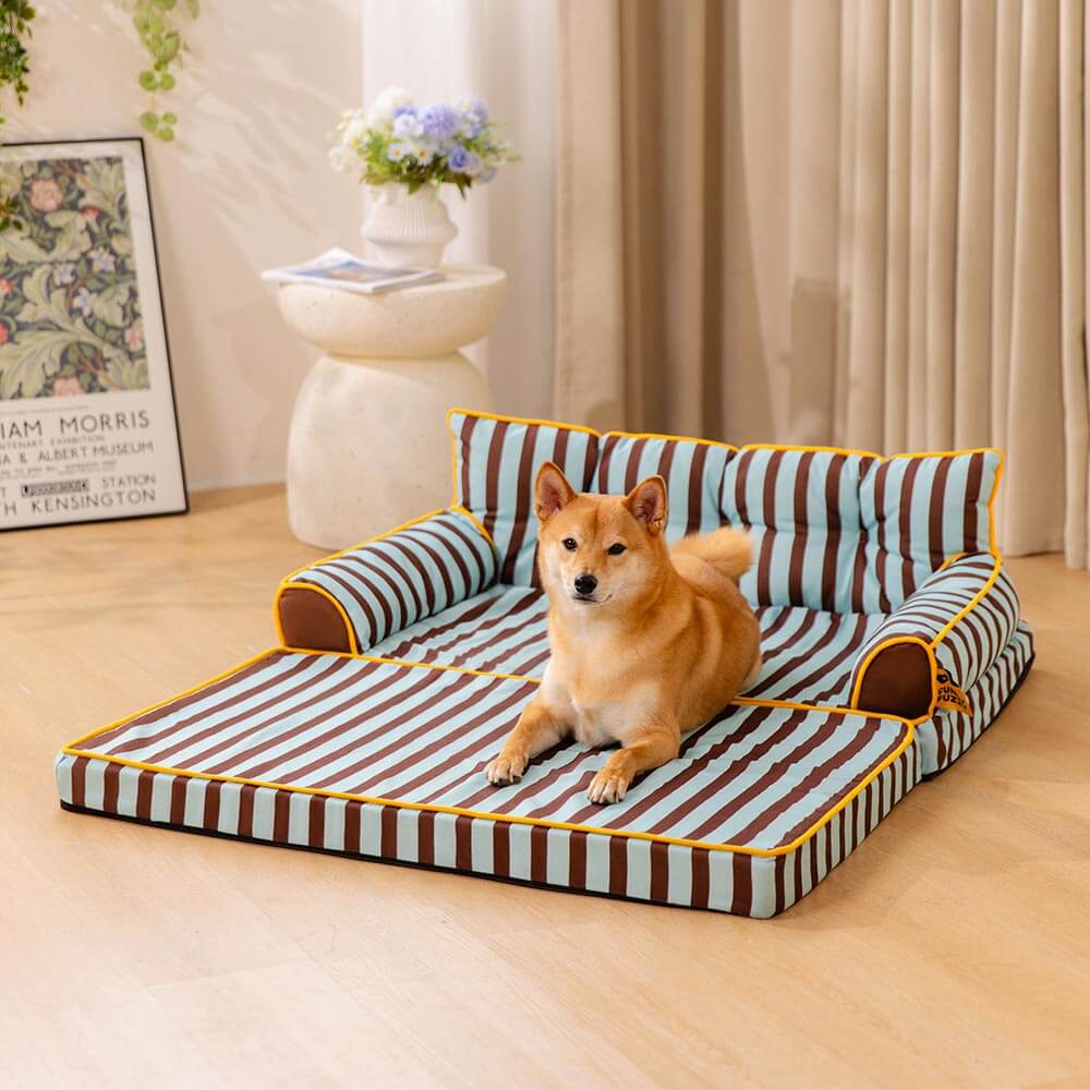 Trendy Striped Water-repellent Foldable Dog Sofa Bed - Sunny Siesta