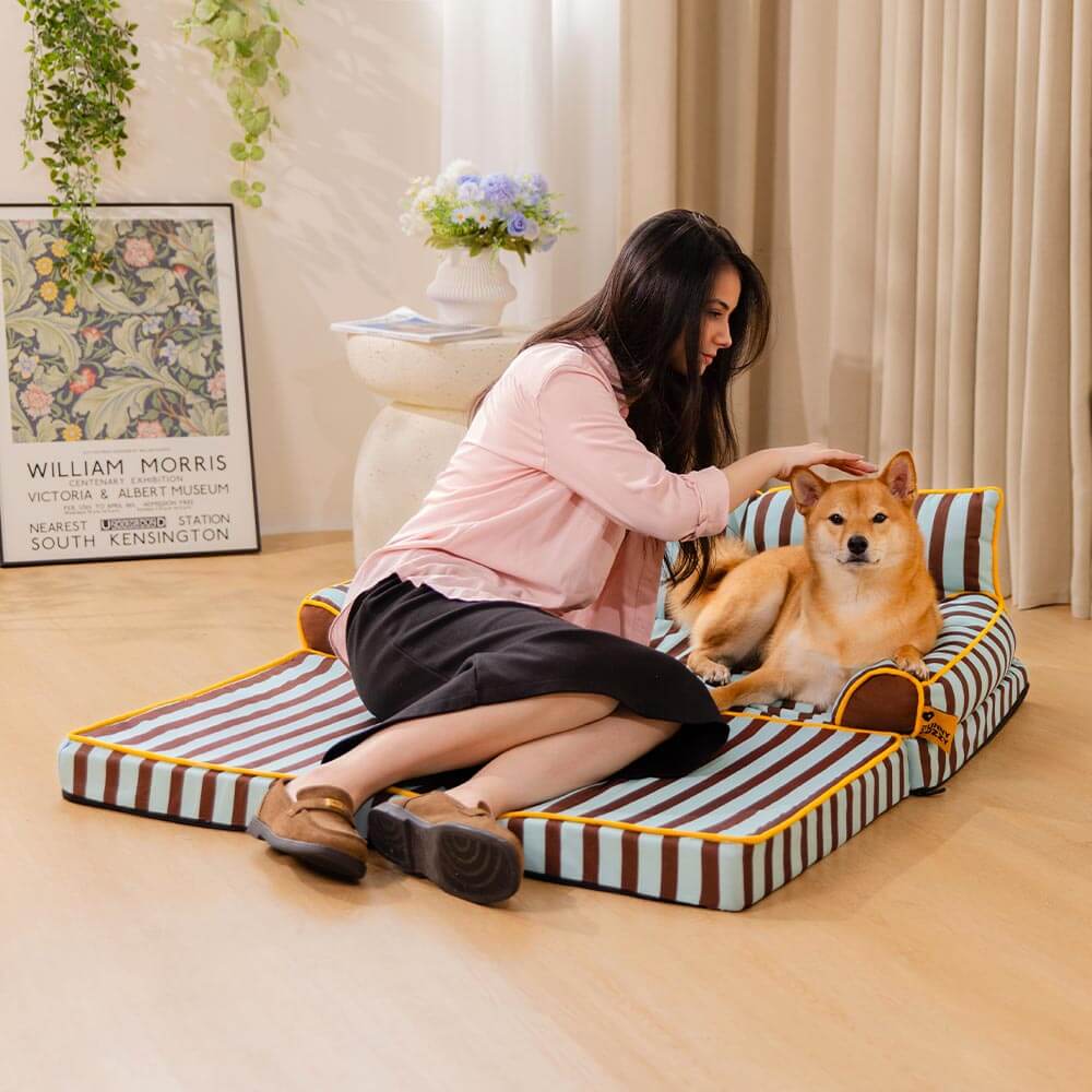 Trendy Striped Water-repellent Foldable Dog Sofa Bed - Sunny Siesta