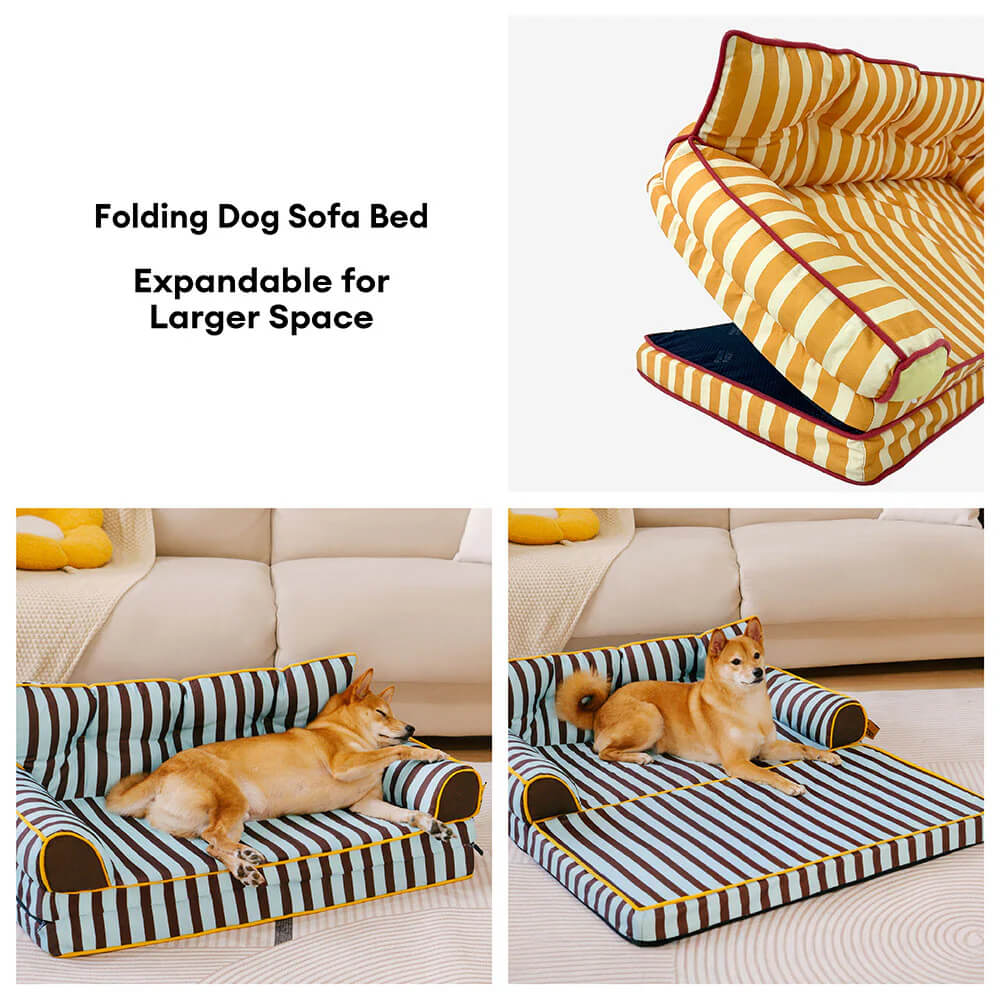 Trendy Striped Water-repellent Foldable Dog Sofa Bed - Sunny Siesta