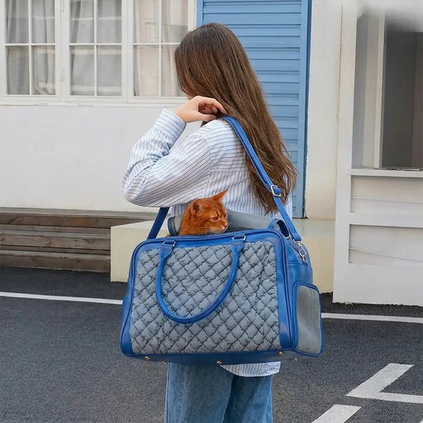 Stylish Quilted Patchwork Breathable Lightweight Pet Backpack Carrier Bag Dog Cat Carrier