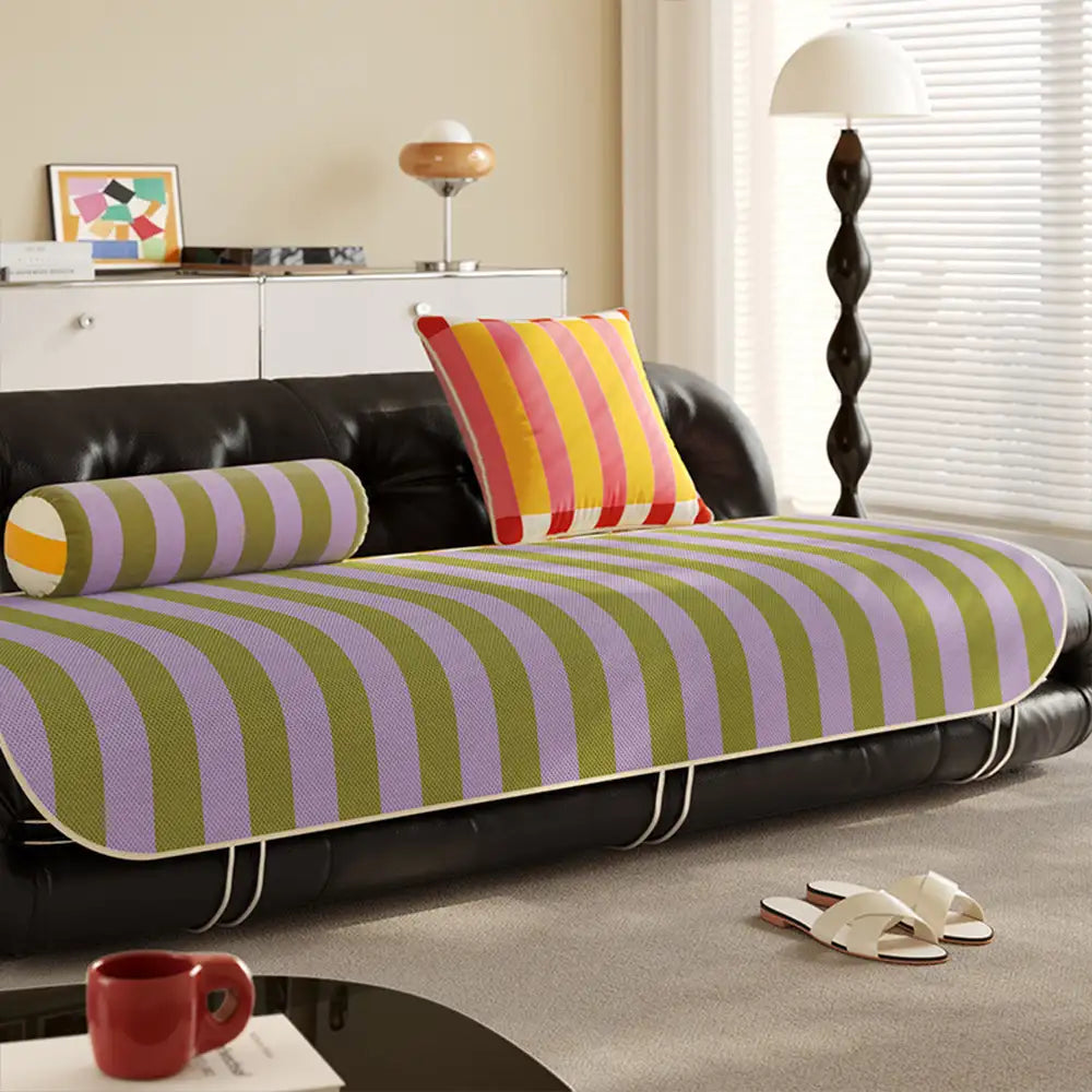 Stylish Striped Ice Silk Breathable Non-Slip Sofa Cover