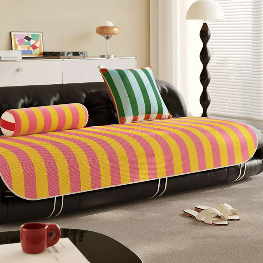 Stylish Striped Ice Silk Breathable Non-Slip Sofa Cover