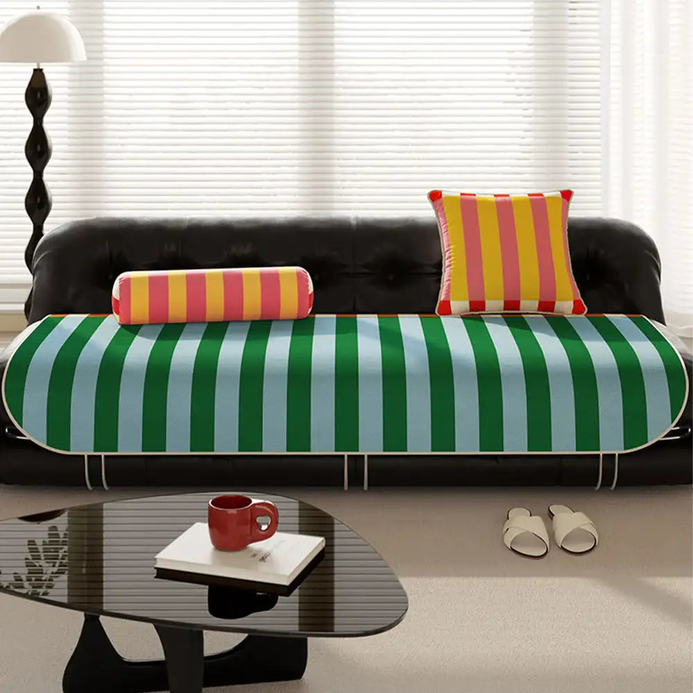 Stylish Striped Ice Silk Breathable Non-Slip Sofa Cover