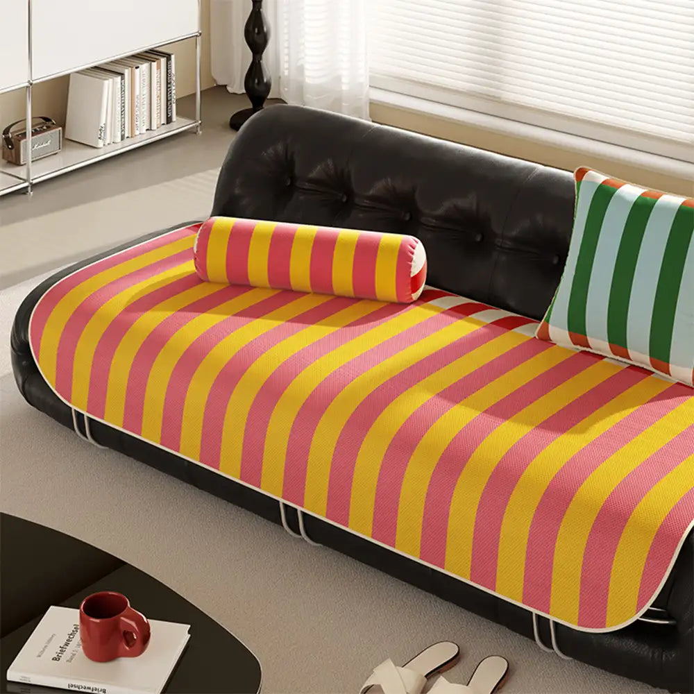 Stylish Striped Ice Silk Breathable Non-Slip Sofa Cover