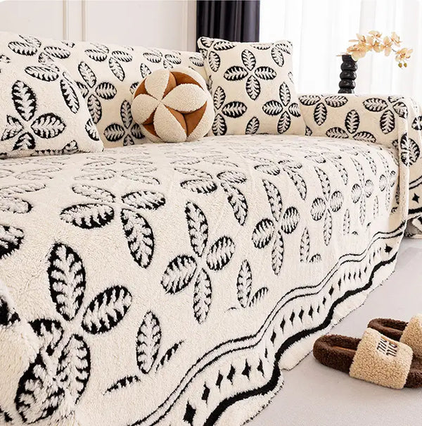 Thickened Jacquard Velvet Leaf Pattern Sofa Decoration Multi-Purpose Blanket Sofa Cover Sofa Throws