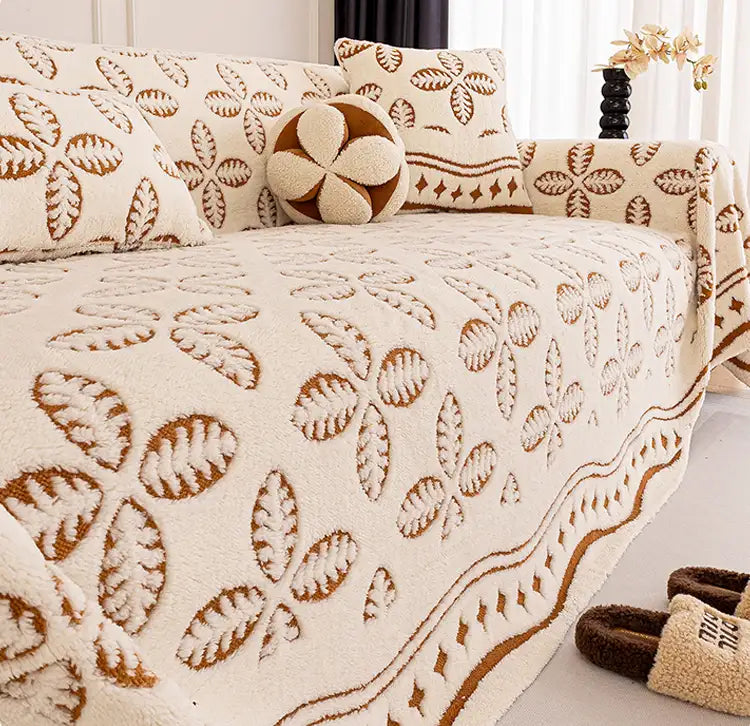 Thickened Jacquard Velvet Leaf Pattern Sofa Decoration Multi-Purpose Blanket Sofa Cover