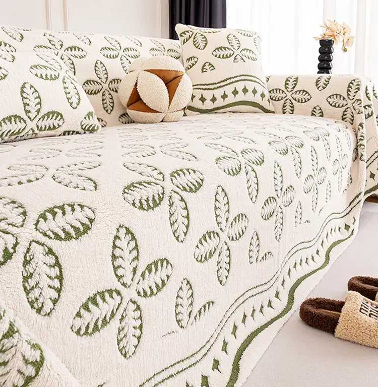 Thickened Jacquard Velvet Leaf Pattern Sofa Decoration Multi-Purpose Blanket Sofa Cover